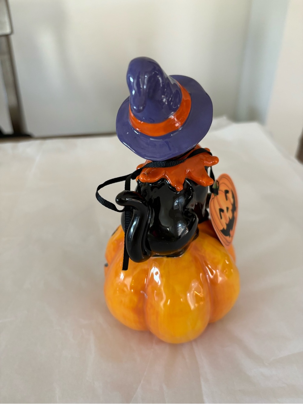 Blue Sky Halloween Black Cat Witch Jack O Lantern Pumpkin Figurine 8" Decor New - Picture 8 of 11